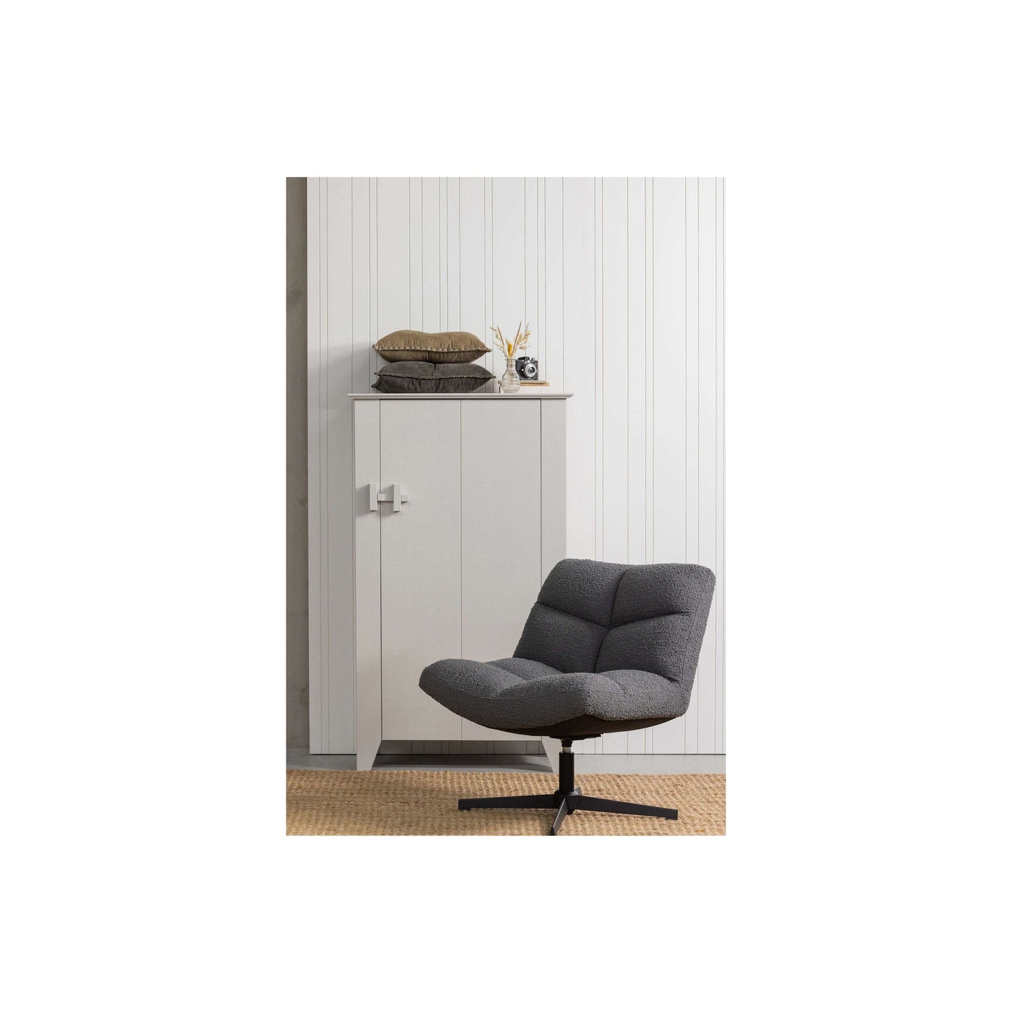 WOOOD Exclusive Vinny draaifauteuil boucle antraciet